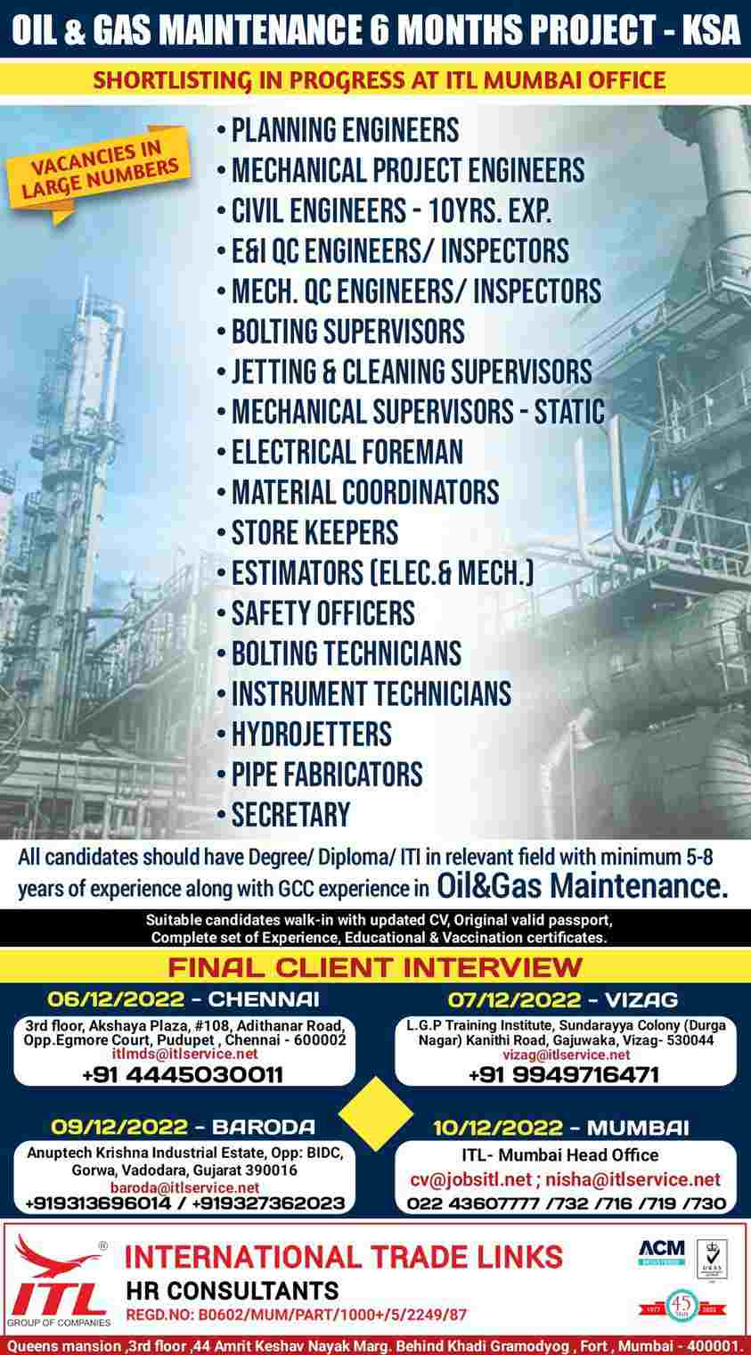 Gulf Recruitment Oil & Gas Maintenance project in Saudi