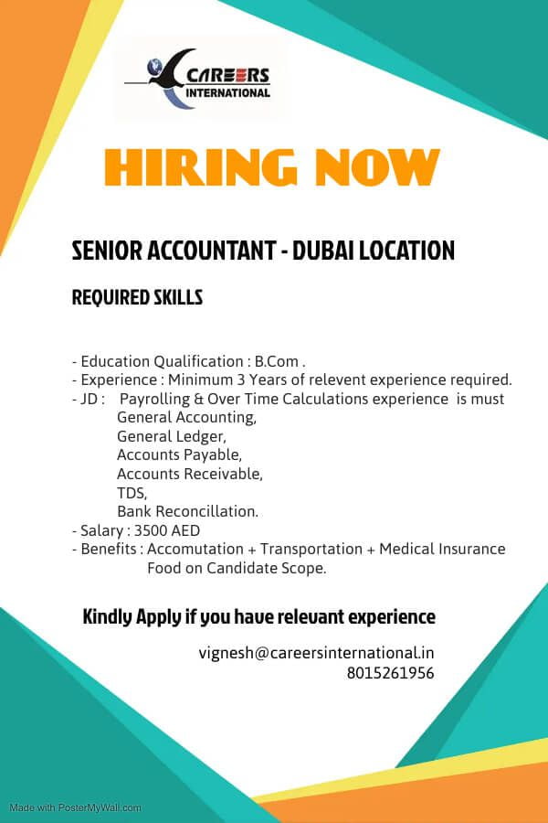 Hiring for Senior accountant - Dubai location