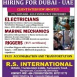 Dubai Jobs | Electrician | Marine Mechanic | Rigger