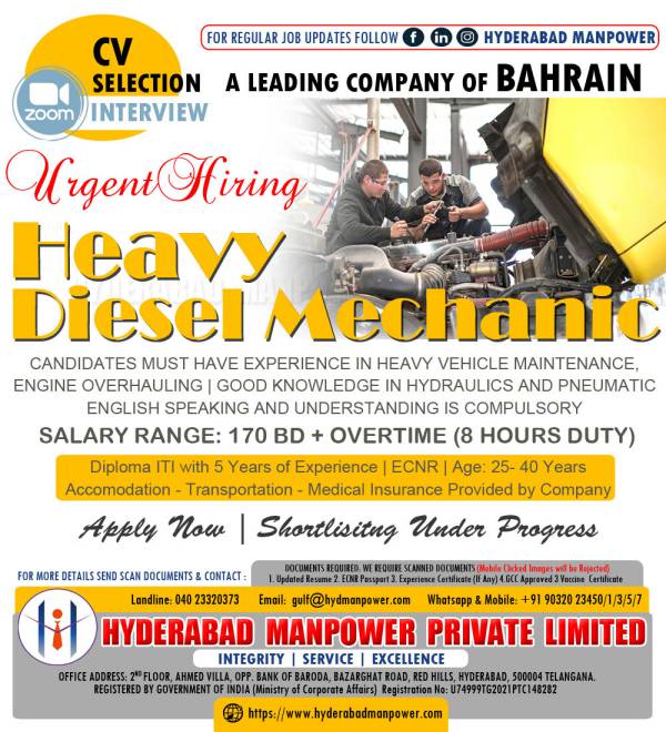 Hiring Heavy Diesel Mechanic for Bahrain - Cv Selection