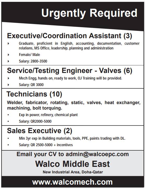 Qatar living jobs Hiring for Walco Middle East