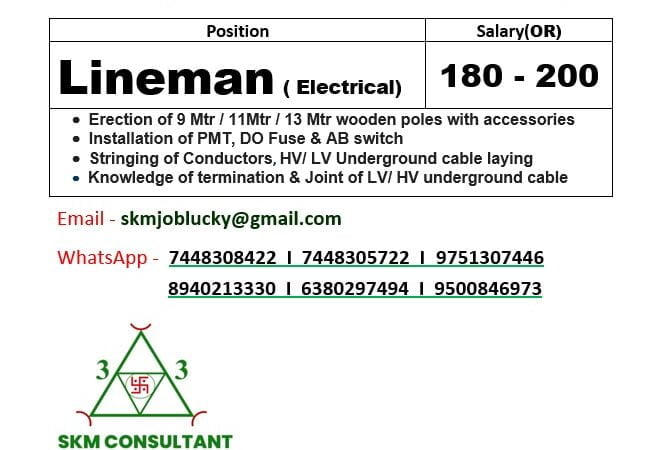 Hiring Lineman (Electrical) in Oman - Cv selection