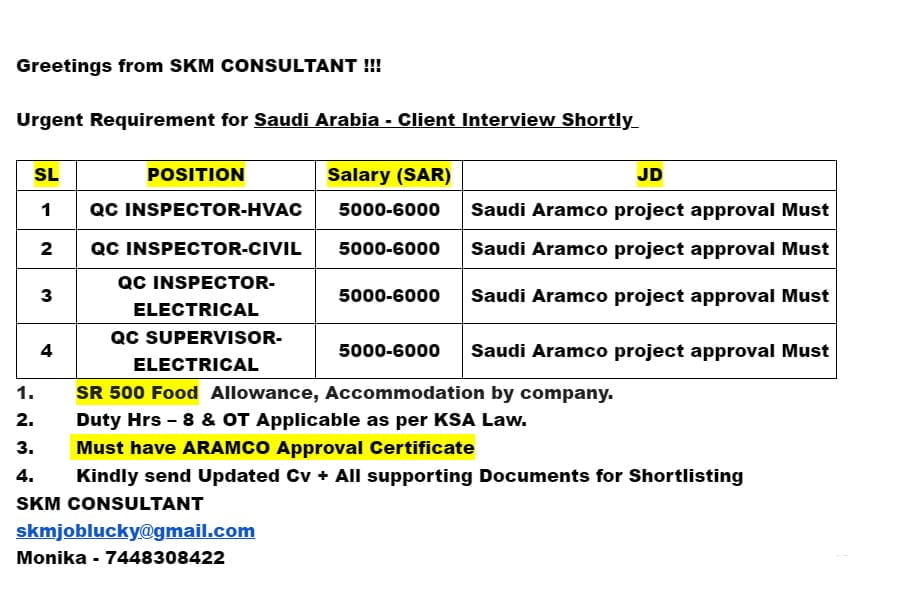 SAUDI JOBS - ARAMCO APPROVED QC INSPECTOR