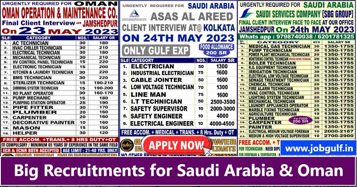 Assignment abroad today Oman & Saudi job vacancies