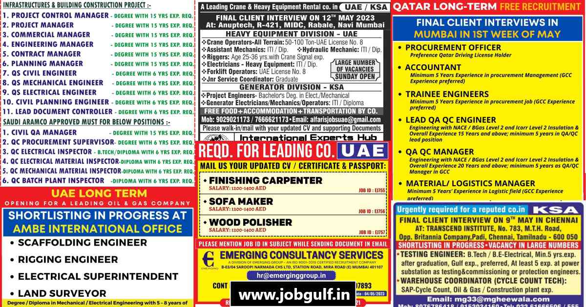 Gulf job vacancy Want for Dubai construction company