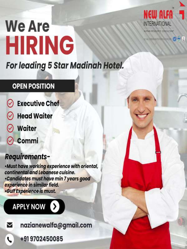 Hotel jobs Hiring for 5 Star Madinah Hotel - Saudi Arabia