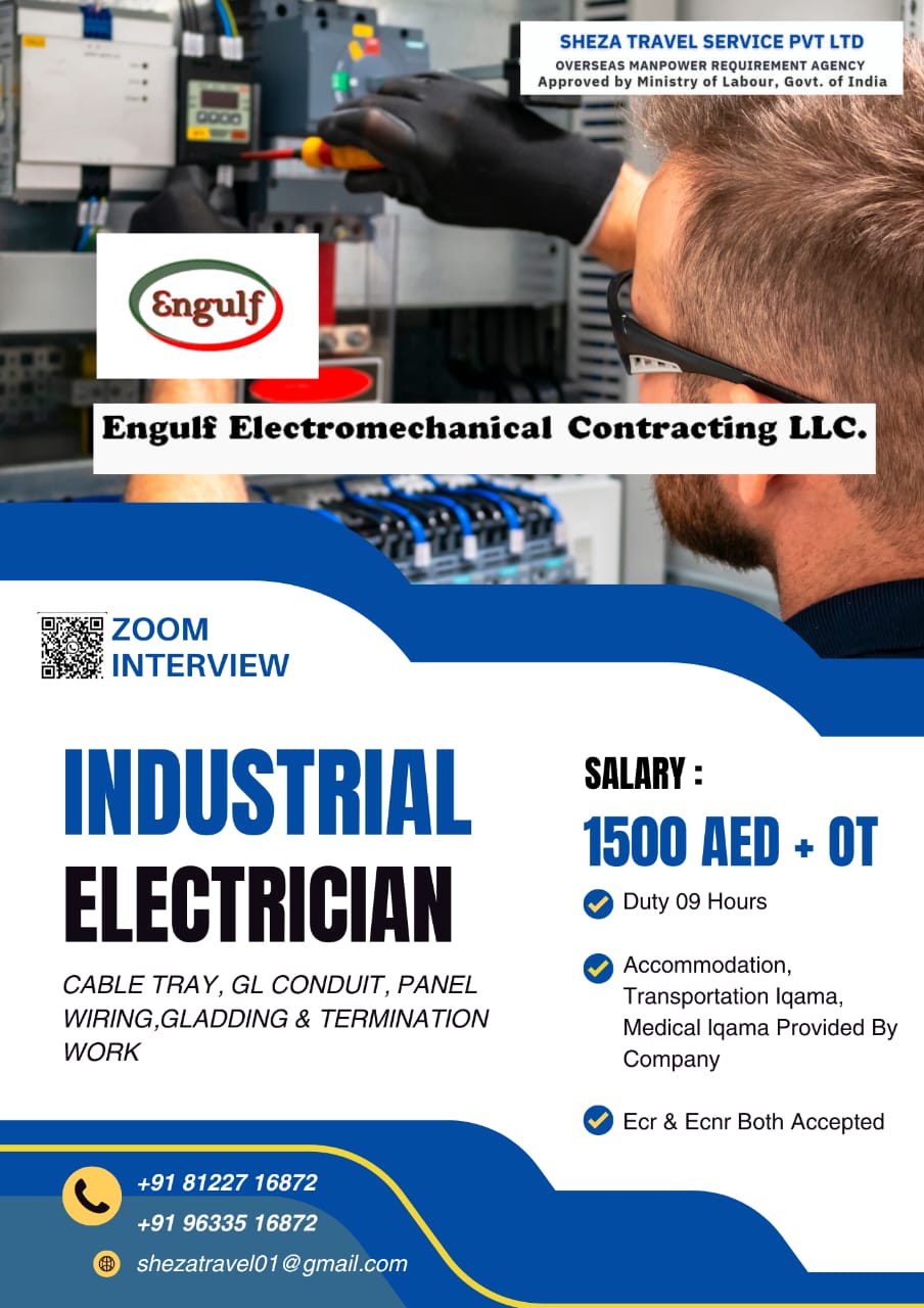 Hiring Industrial Electrician | Engulf Electromechanical Contracting LLC - Dubai