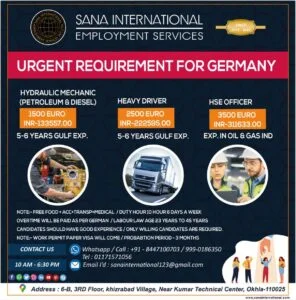 Jobs in Germany for Indians 10th 12th Degree