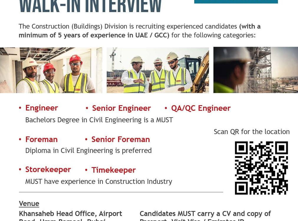 Khansaheb Company Dubai Jobs | Walk-in Interview