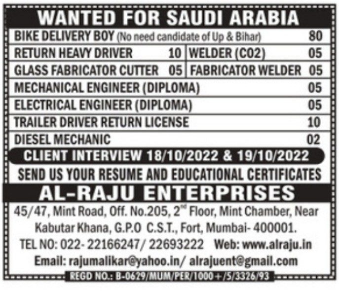 Saudi Arabia Job Vacancy -Hiring for A leading group of Companies in Saudi Arabia