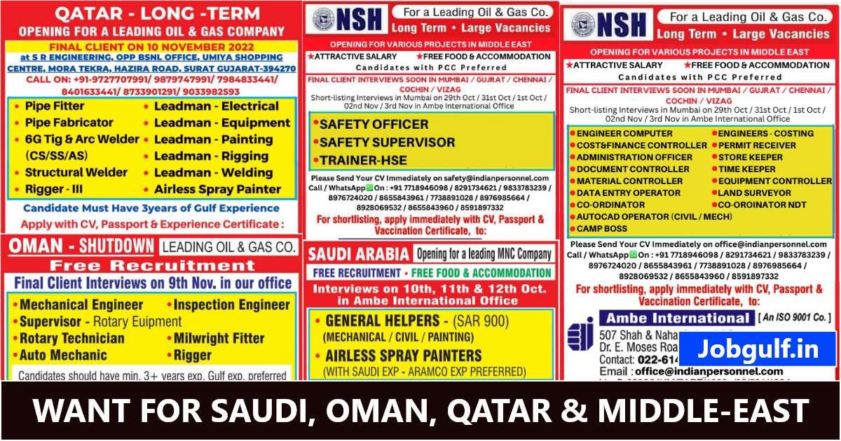 Ambe international Vacancies for Saudi Qatar Oman