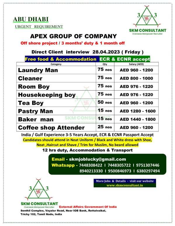 Apex Group of Company Urgent hiring in Abu-Dhabi