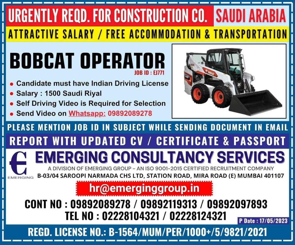 Bobcat Operator job in Saudi Arabia - Construction Co.