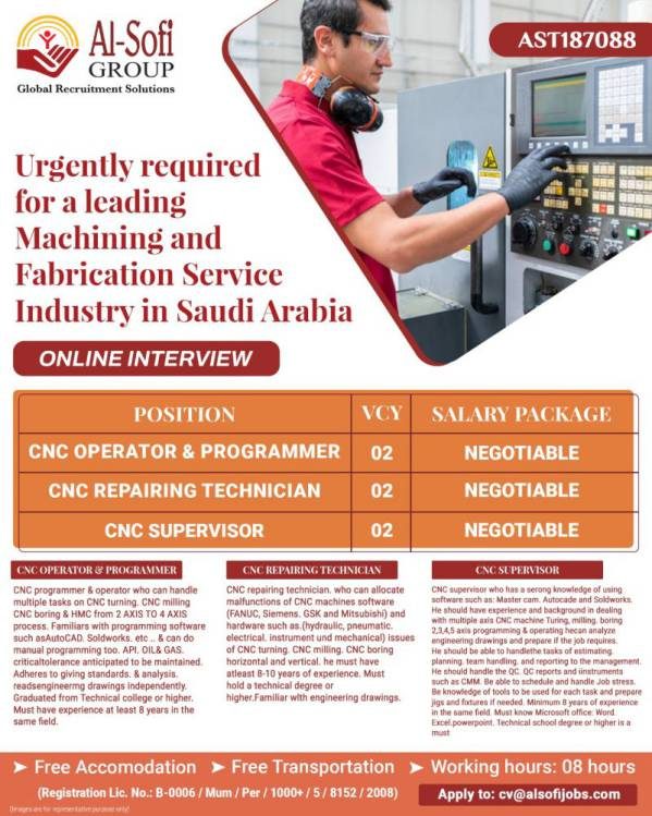 CNC machinist jobs in Saudi Arabia