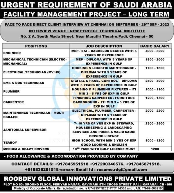 Facility Management Job in Saudi Arabia