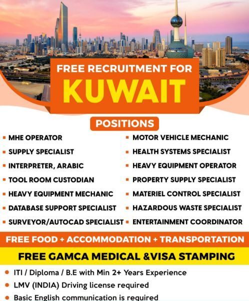 Free Recruitments Hiring for Various positions in Kuwait