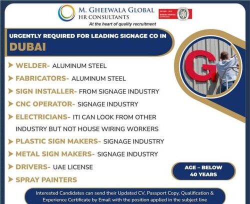 Gulf job Urgent hiring for Signage co - Dubai