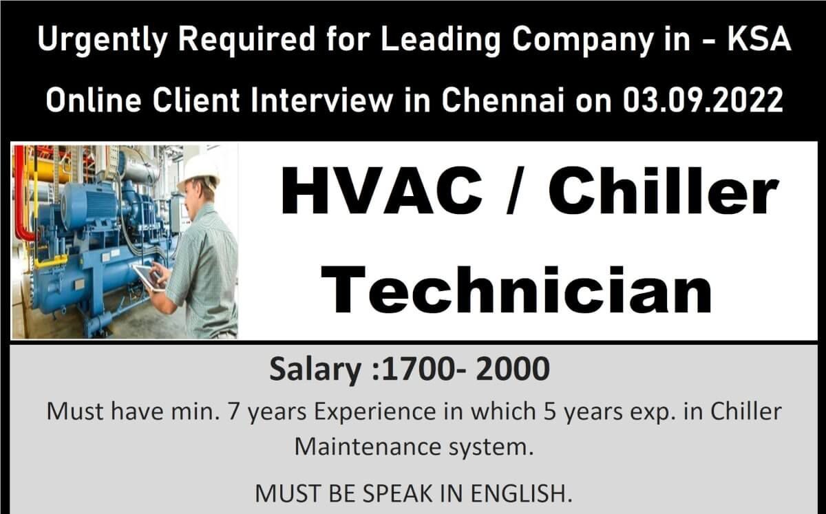 Gulf jobs Required for HvacChiller Technician