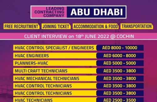 Gulf vacancy Interview for leading contract company - Abu Dhabi