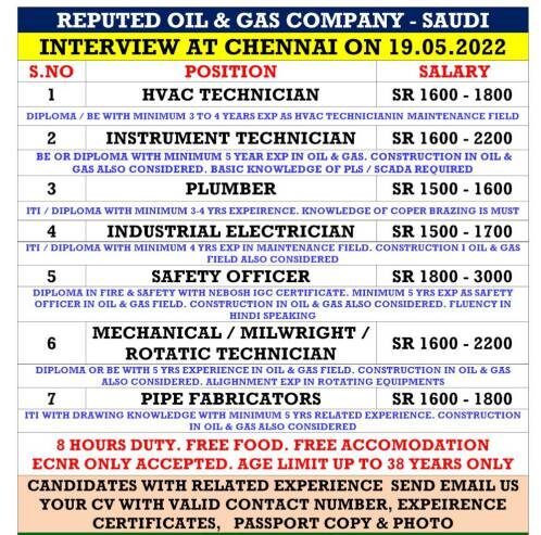 Gulfwalkin Urgent Hiring for Oil and Gas Company - Saudi Arabia