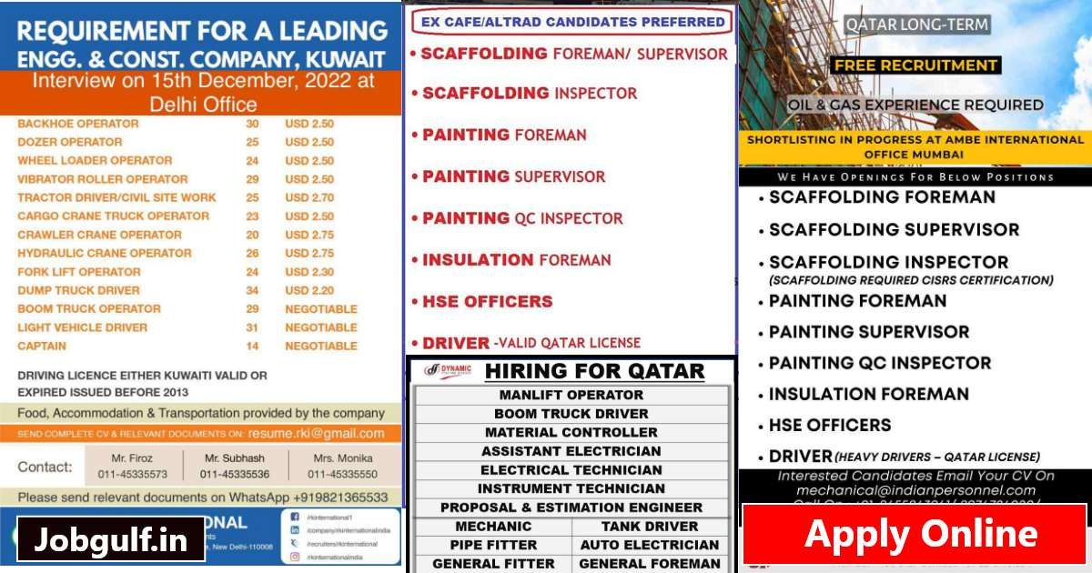 Jobs for Gulf - Jobs for Qatar & Kuwait