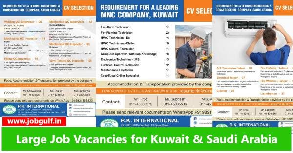 RK International job vacancy Want for Kuwait & Saudi