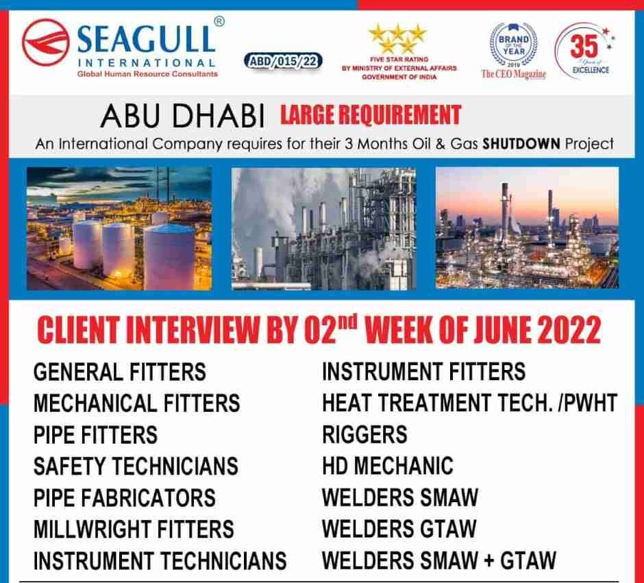 Seagull International Large recruitment in a shutdown - Abu Dhabi.