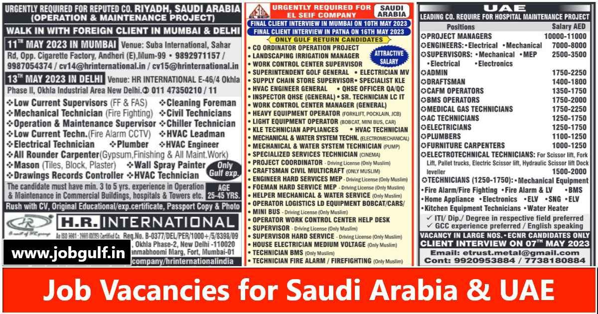 Assignment Abroad Today | Job vacancies for UAE & Saudi Arabia